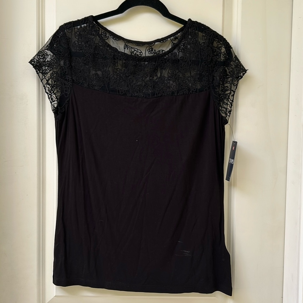 New! Chaps Black Lace Tee